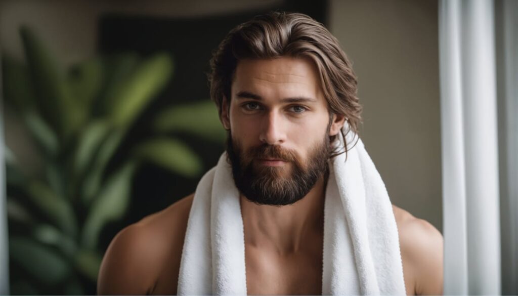 Man drying off with towel after cold plunge