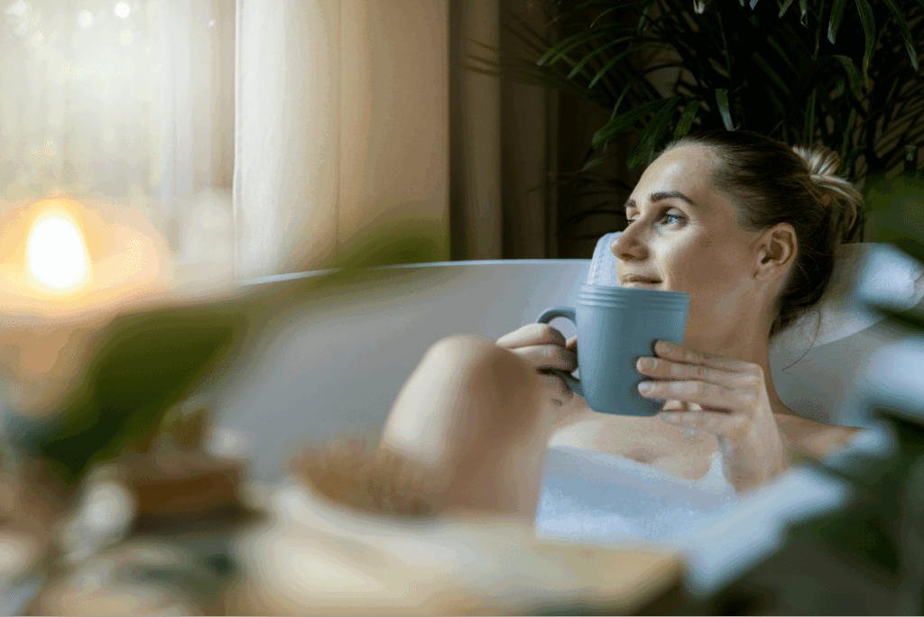 Woman enjoying bath in at-home spa